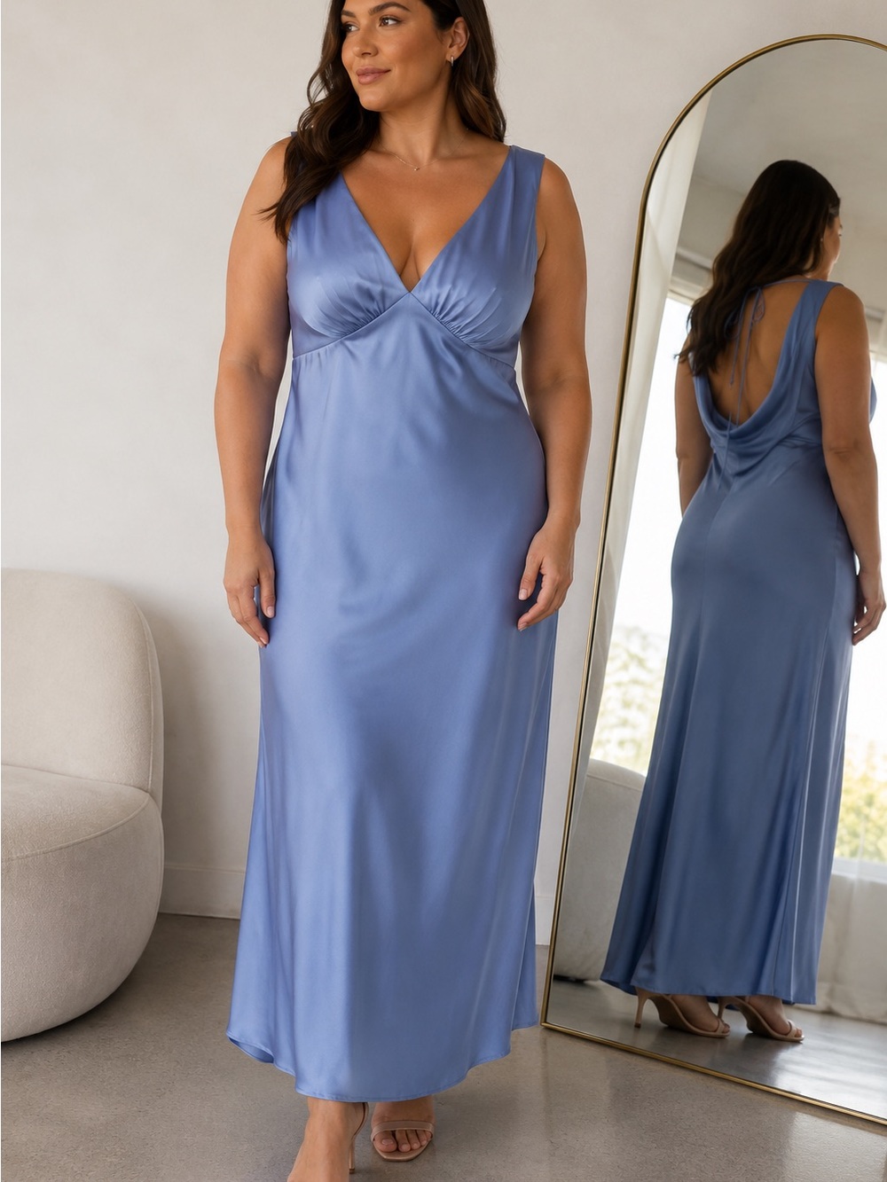 Abercrombie & Fitch Satin Maxi Dress in Periwinkle Blue